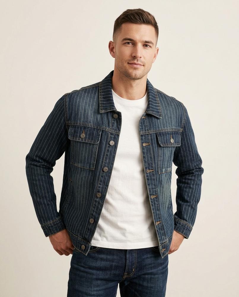 Lands Fashion - Danal | Striped Button-Front Denim Jacket Men