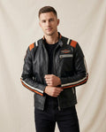 Lands Fashion - Nenal | Racing-Style Padded Leather Jacket Men