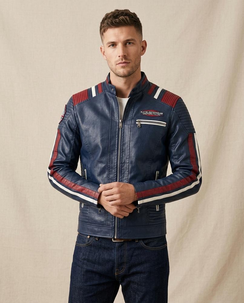 Lands Fashion - Nenal | Racing-Style Padded Leather Jacket Men