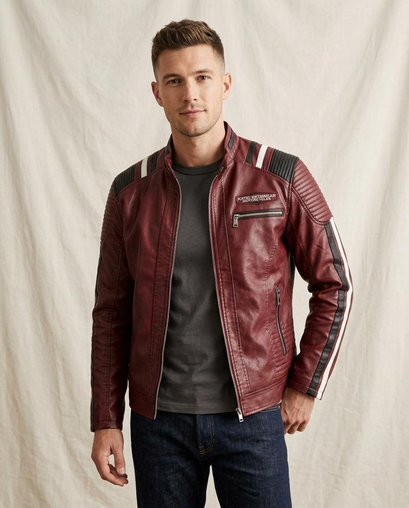 Lands Fashion - Nenal | Racing-Style Padded Leather Jacket Men