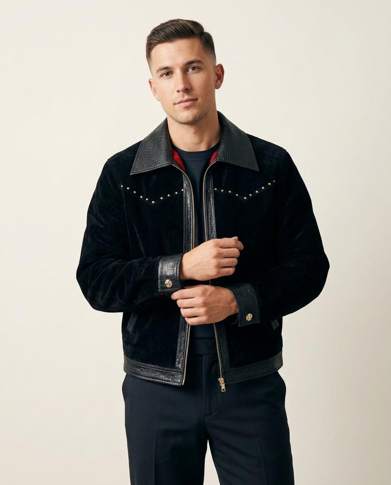 Lands Fashion - Caron | Suede Studded Jacket Men