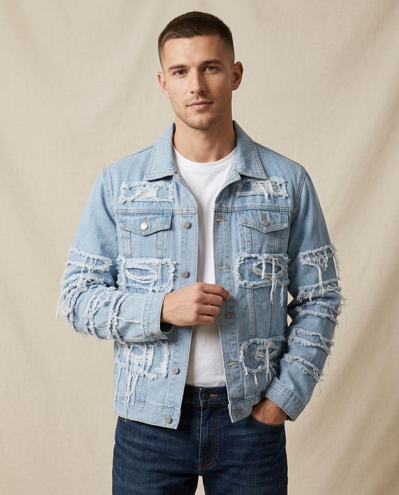 Lands Fashion - Zamar | Ripped Button-Front Denim Jacket Men