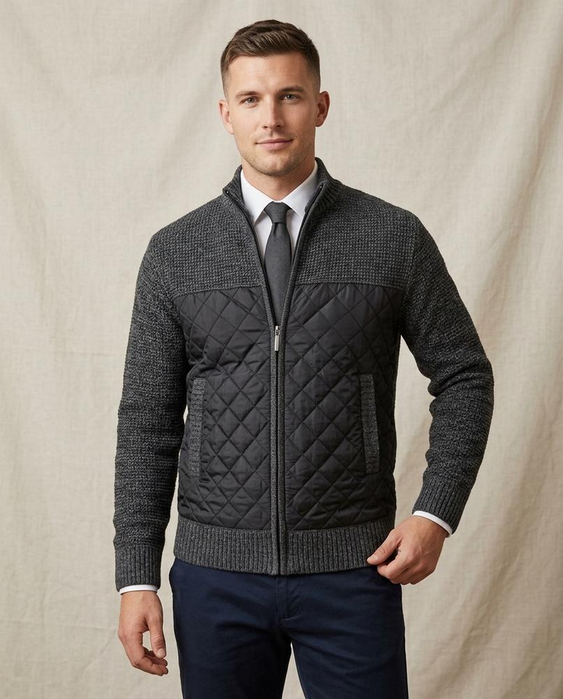 Lands Fashion - Alnor | Quilted Textured Knit Cardigan Men