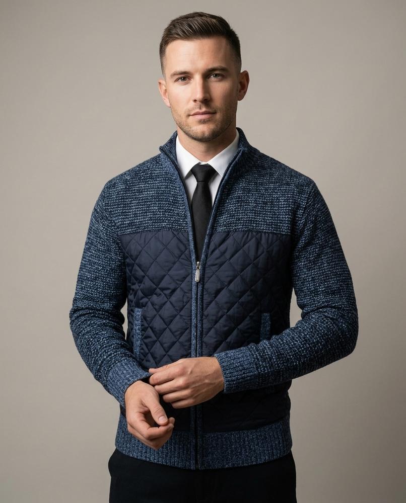 Lands Fashion - Alnor | Quilted Textured Knit Cardigan Men