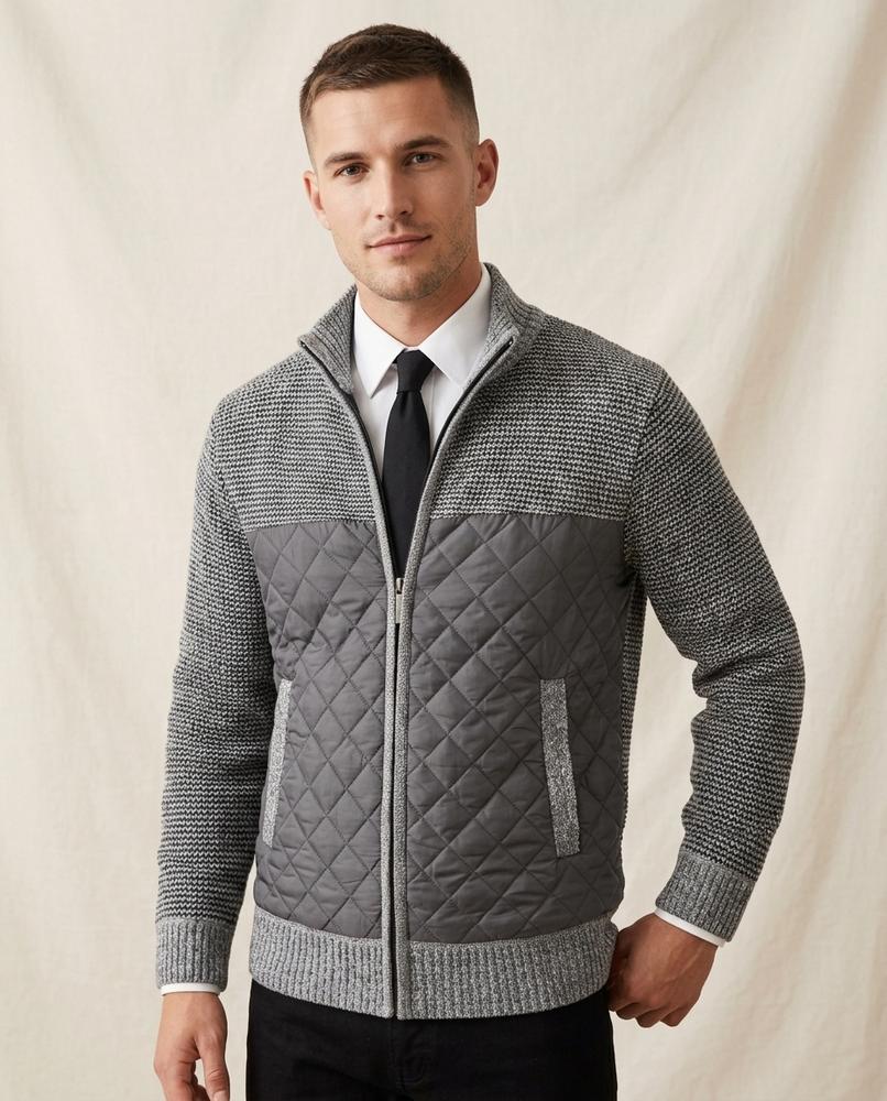Lands Fashion - Alnor | Quilted Textured Knit Cardigan Men