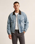 Lands Fashion - Ralan | Contrast-Collar Blouson-Style Denim Jacket Men