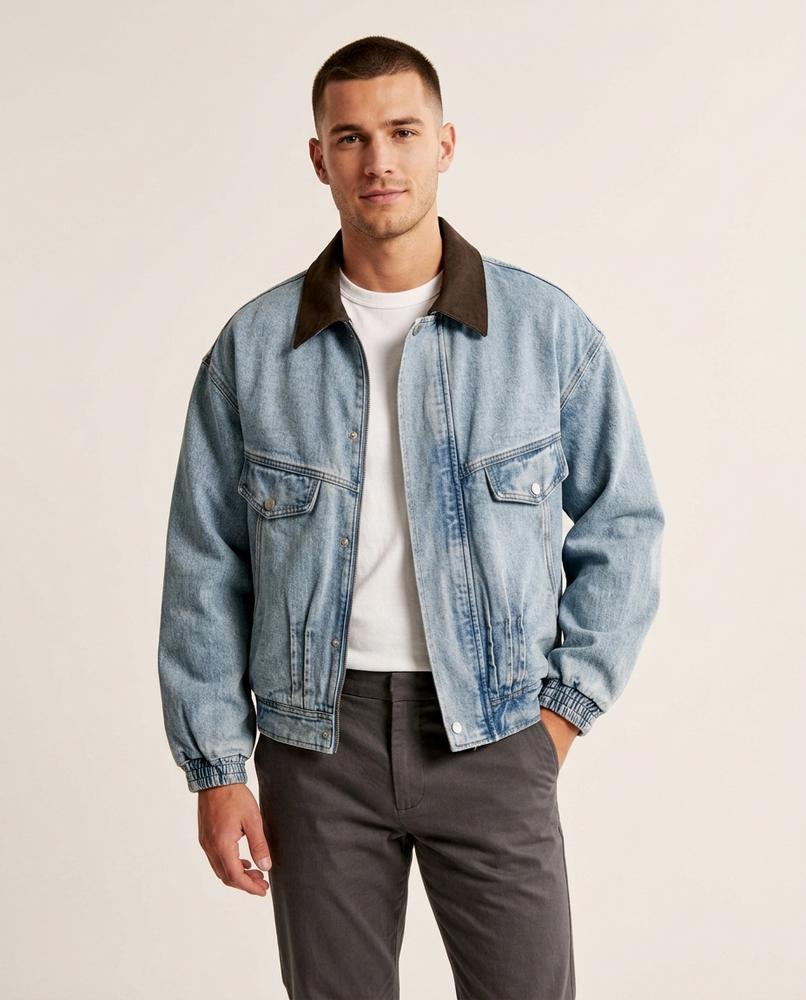 Lands Fashion - Ralan | Contrast-Collar Blouson-Style Denim Jacket Men