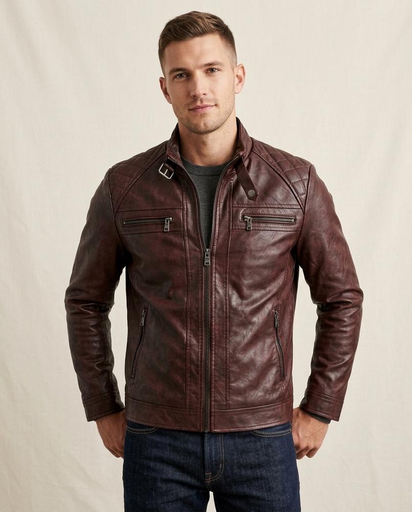 Lands Fashion - Nemar | Quilted Zip-Up Leather Jacket Men