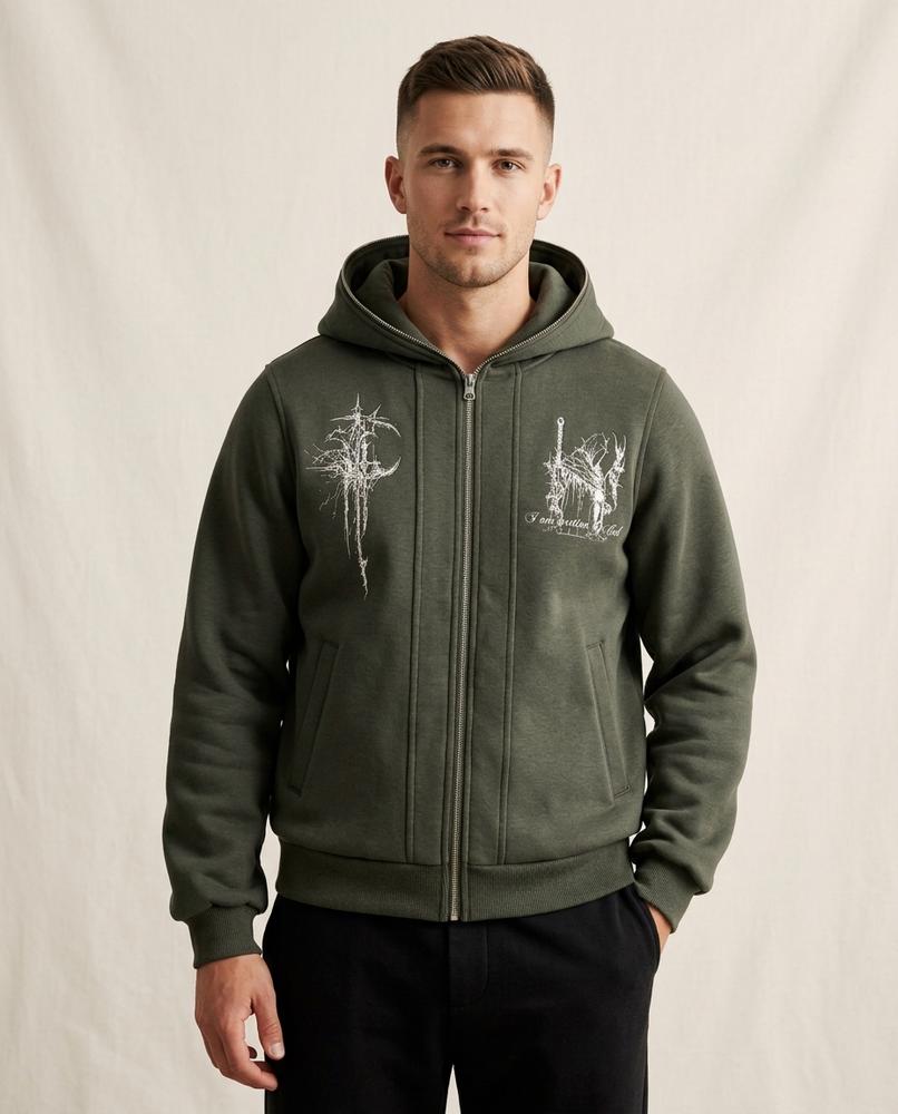 Lands Fashion - Zasan | Printed Zip-Up Hoodie Men