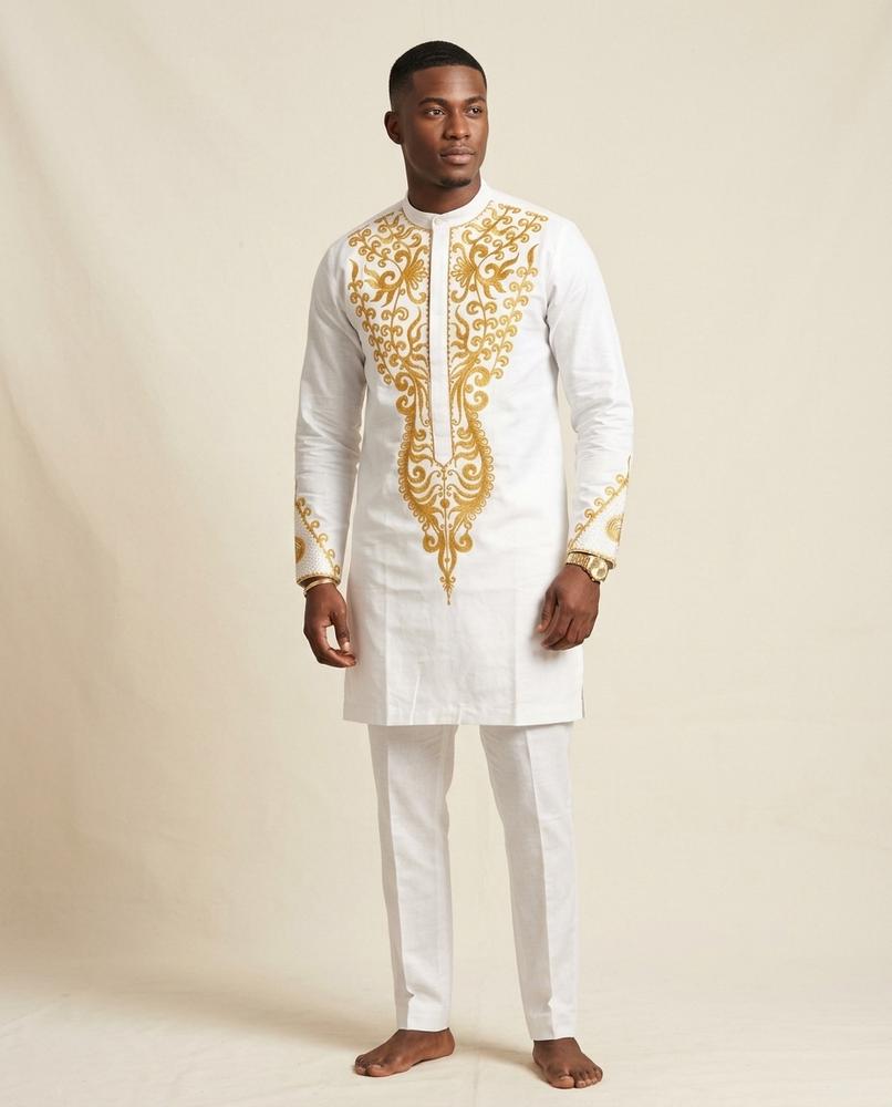 Lands Fashion - Sesen | Embroidered Mandarin Collar Suit Men