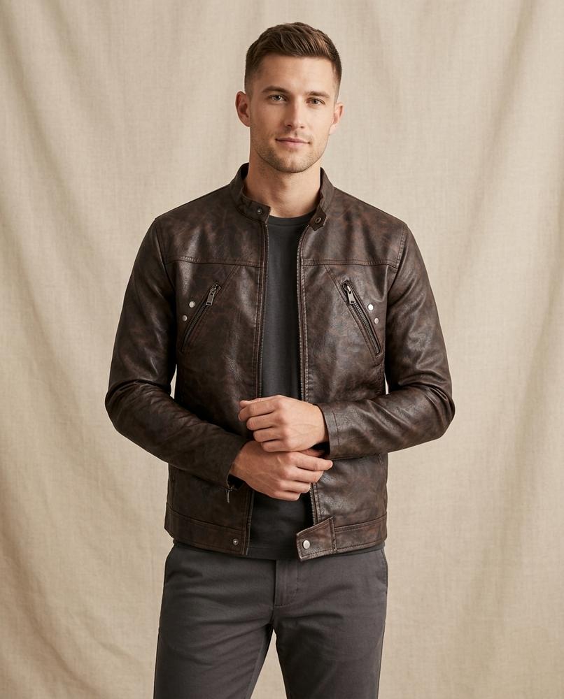 Lands Fashion - Sadar | Faux Leather Zip-Up Jacket Men