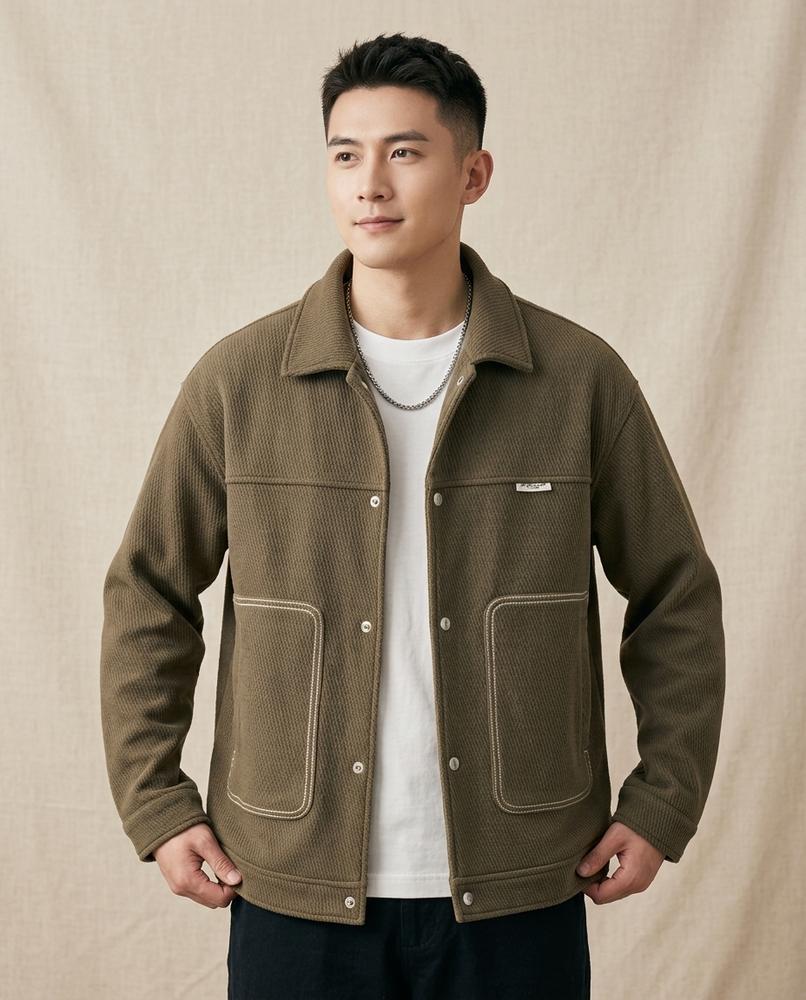 Lands Fashion - Almon | Textured Contrast-Stitch Jacket Men