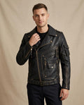 Lands Fashion - Rorel | Asymmetric-Zip Contrast-Stitch Leather Jacket Men