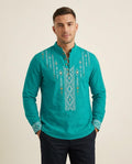 Lands Fashion - Nohal | Embroidered Mandarin-Collar Shirt Men
