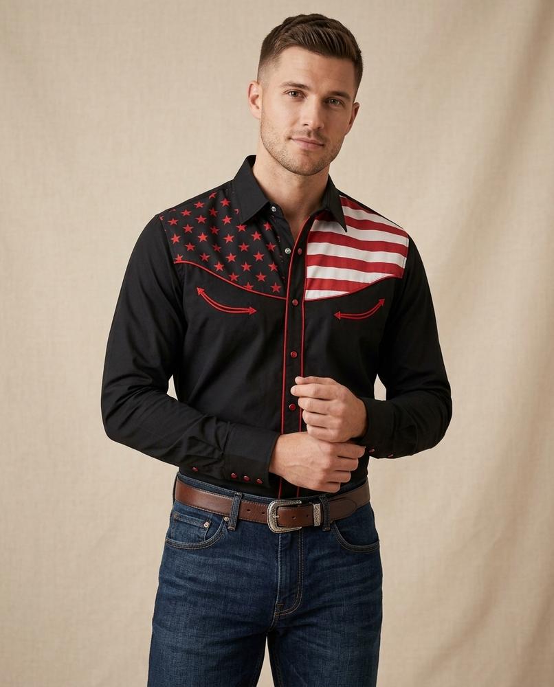 Lands Fashion - Nohal | Embroidered Mandarin-Collar Shirt Men