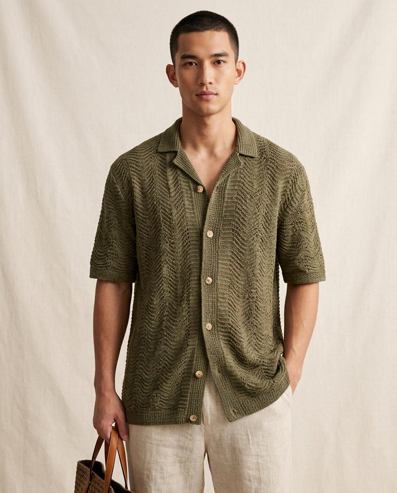 Lands Fashion - Setor | Chevron-Knit Camp-Collar Shirt Men