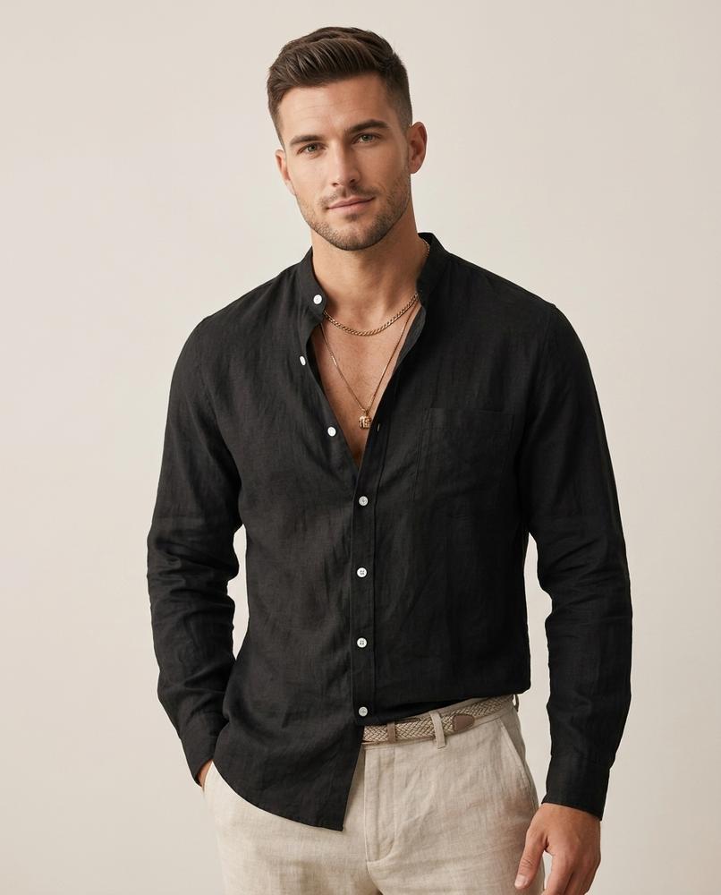 Lands Fashion - Vesen | Band Collar Slim Fit Shirt Men