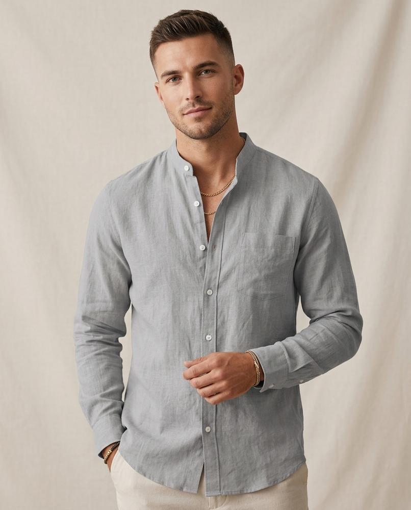 Lands Fashion - Vesen | Band Collar Slim Fit Shirt Men