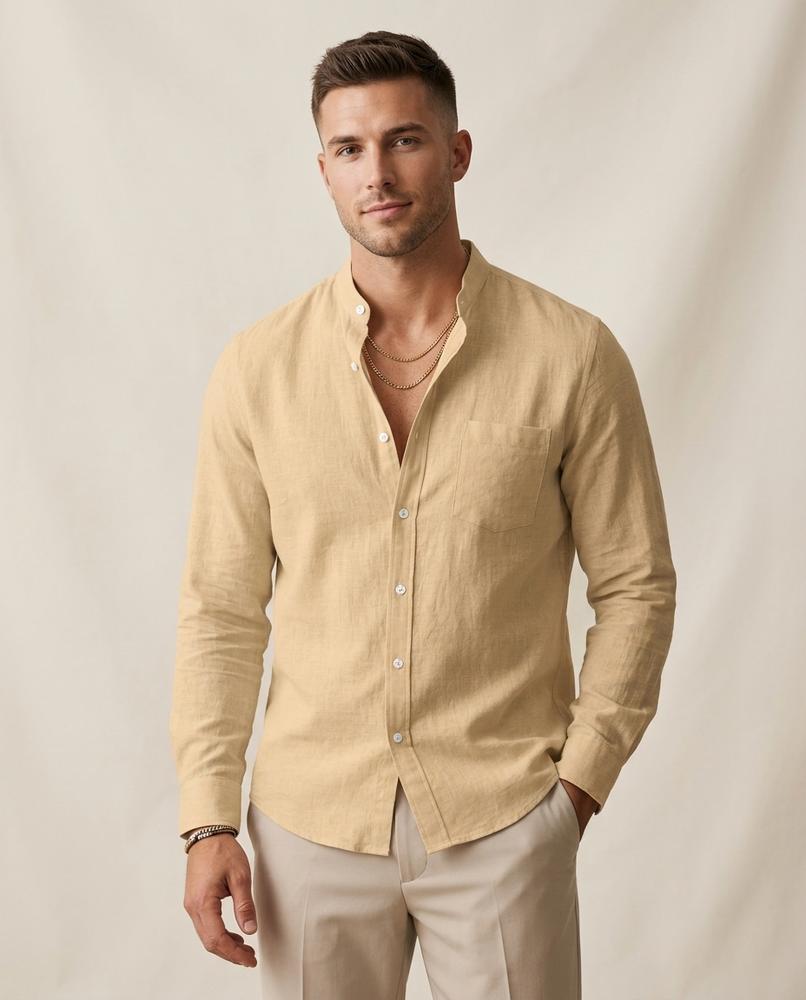 Lands Fashion - Vesen | Band Collar Slim Fit Shirt Men