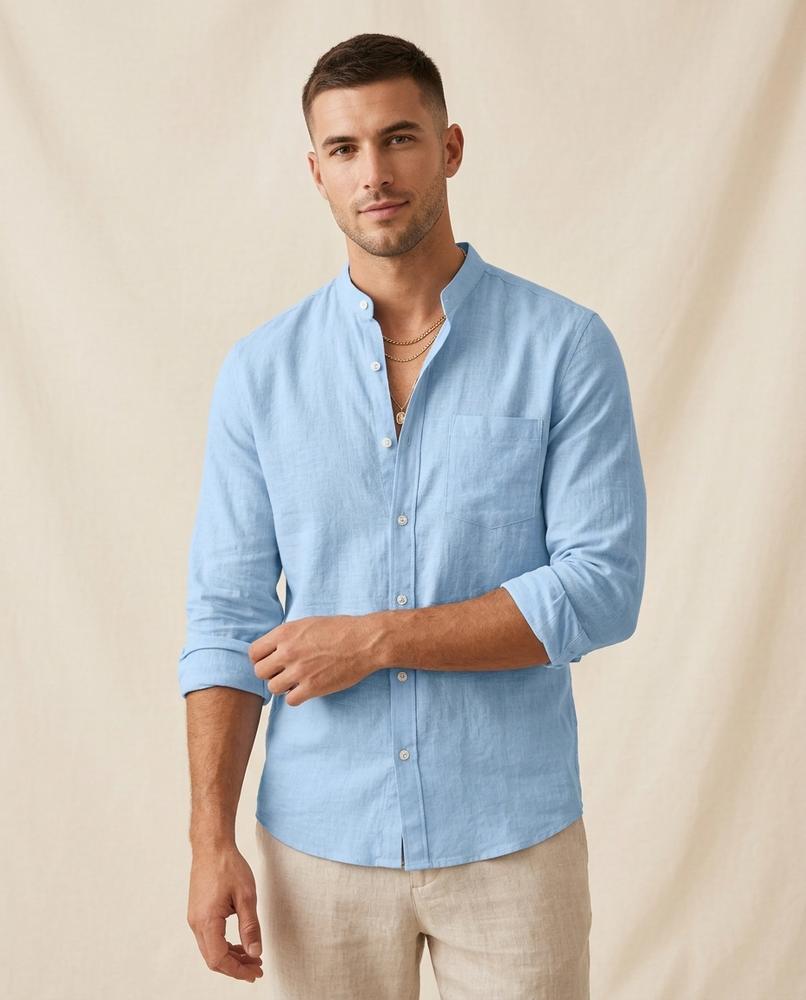 Lands Fashion - Vesen | Band Collar Slim Fit Shirt Men