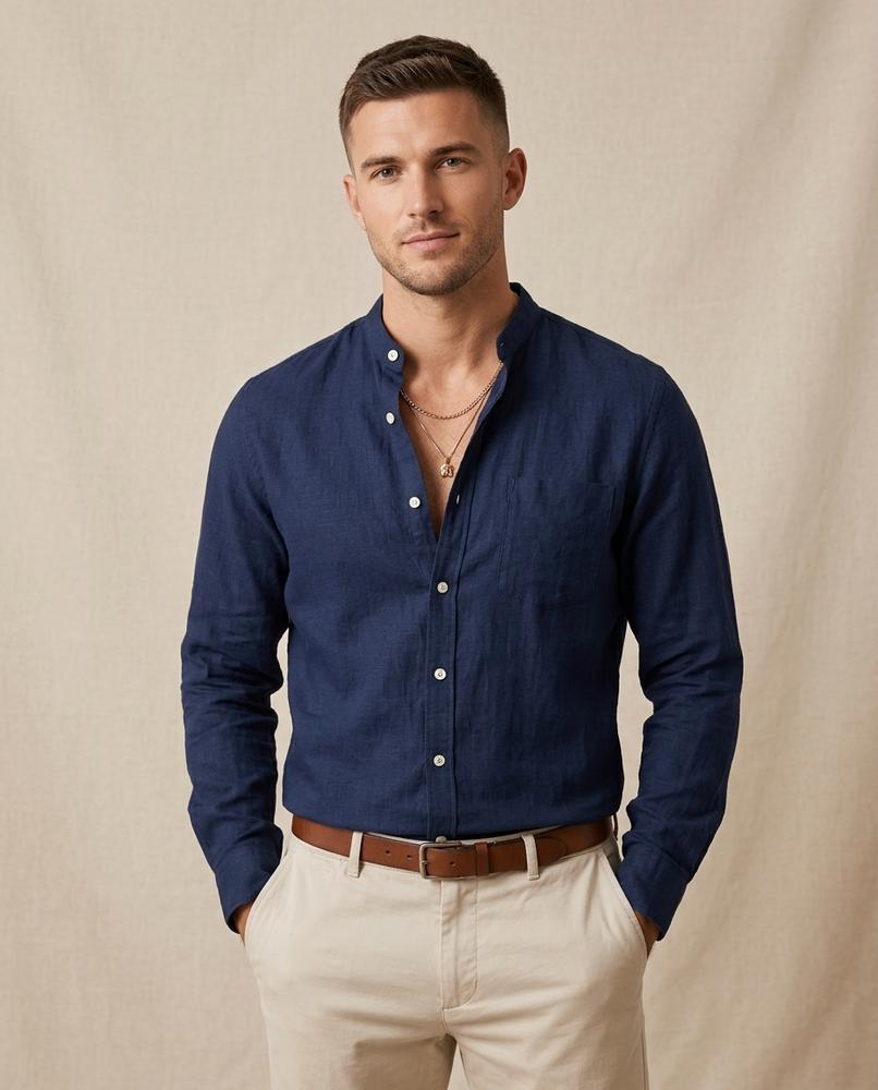 Lands Fashion - Vesen | Band Collar Slim Fit Shirt Men