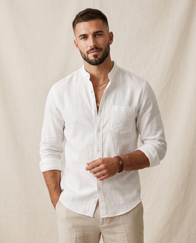 Lands Fashion - Vesen | Band Collar Slim Fit Shirt Men