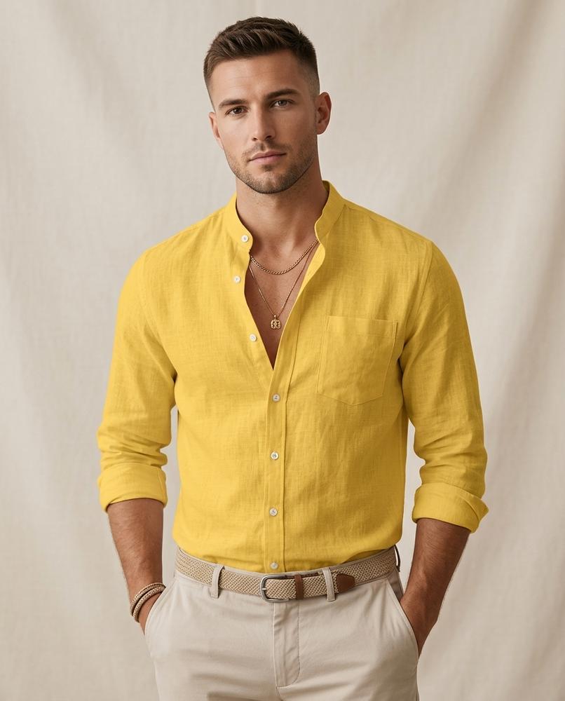 Lands Fashion - Vesen | Band Collar Slim Fit Shirt Men