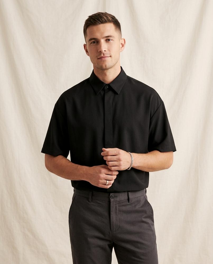 Lands Fashion - Vanav | Relaxed-Fit Hidden-Placket Shirt Men