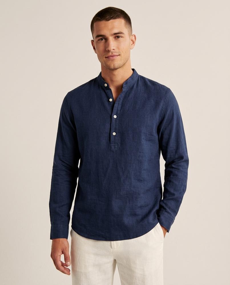 Lands Fashion - Cakar | Band Collar Linen Shirt Men