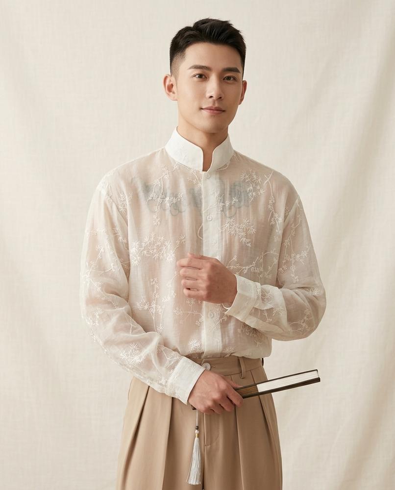 Lands Fashion - Elken | Sheer Embroidered Shirt Men