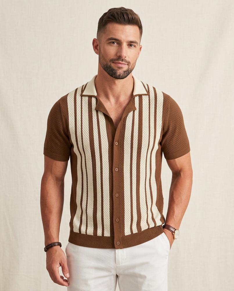 Lands Fashion - Yosel | Knitted Striped Shirt Men