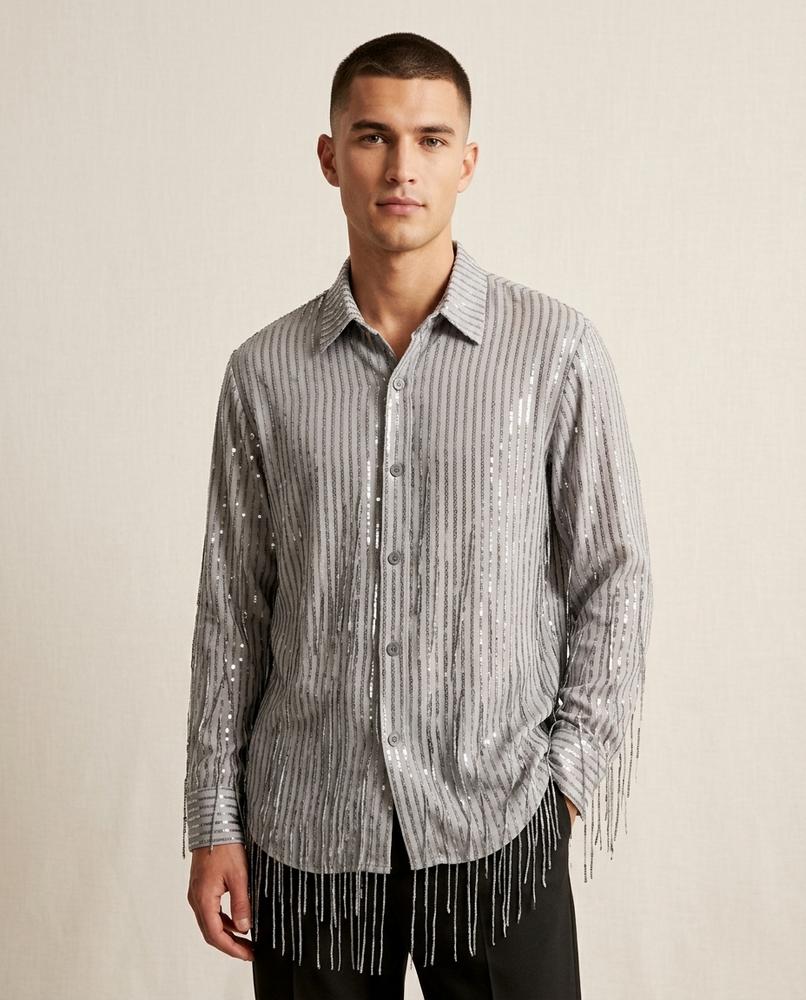 Lands Fashion - Nemer | Sequined Fringed Shirt Men