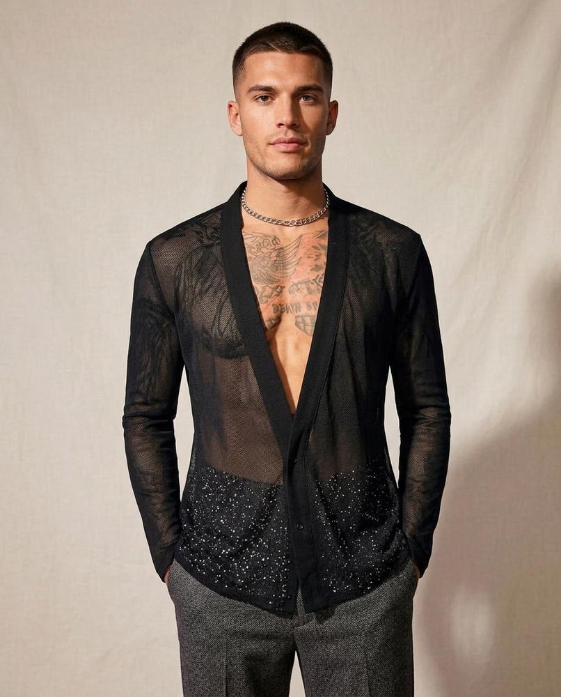 Lands Fashion - Rator | Sheer Embellished Cardigan Men
