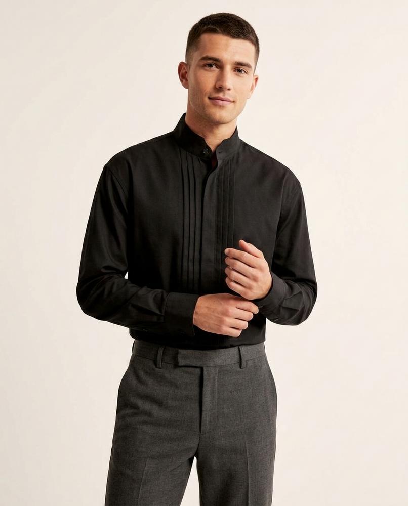Lands Fashion - Ralev | Pleated Band Collar Shirt Men