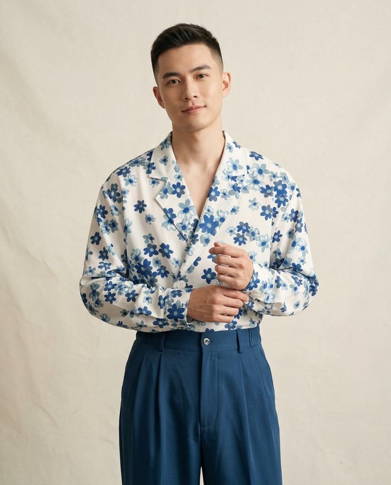 Lands Fashion - Selen | Floral Print Camp Collar Shirt Men