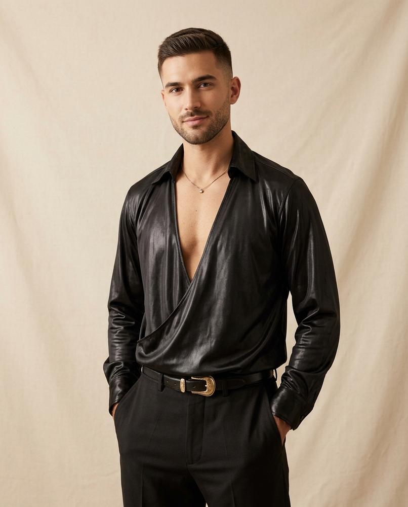 Lands Fashion - Nikar | Wrap-Front Shiny Shirt Men