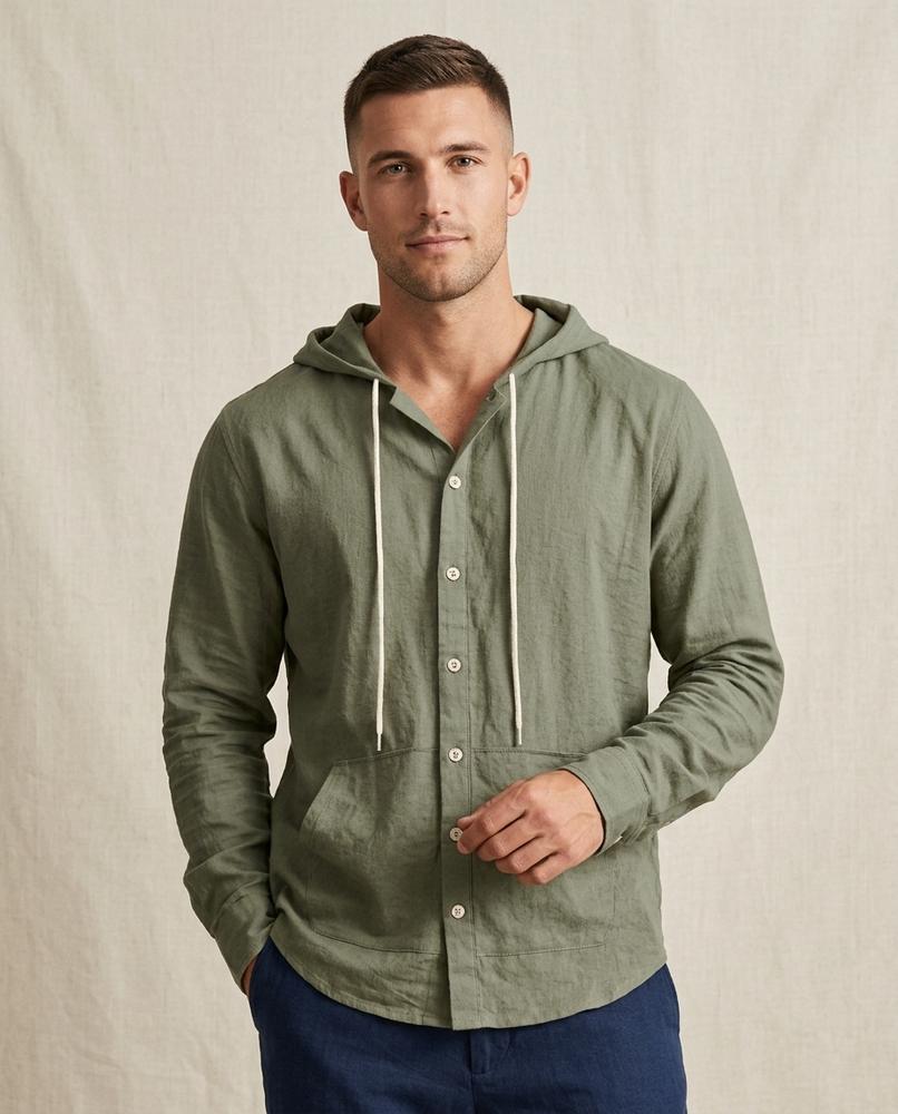 Lands Fashion - Tiven | Hooded Button-Front Shirt Men