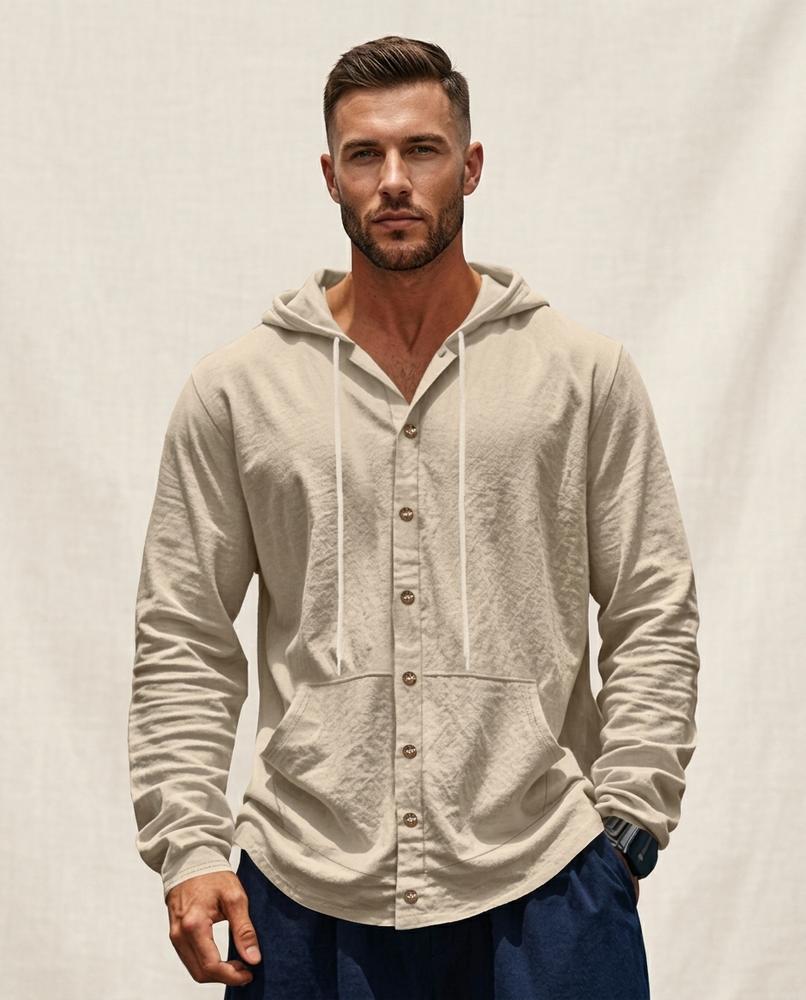 Lands Fashion - Tiven | Hooded Button-Front Shirt Men