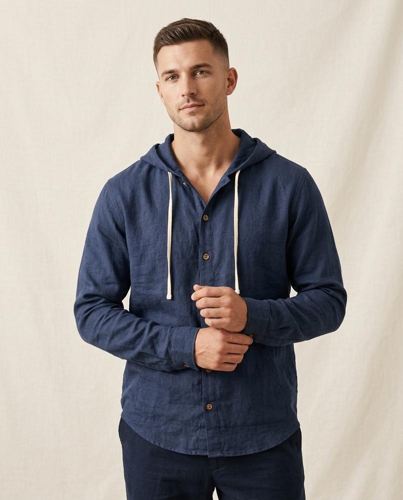 Lands Fashion - Tiven | Hooded Button-Front Shirt Men