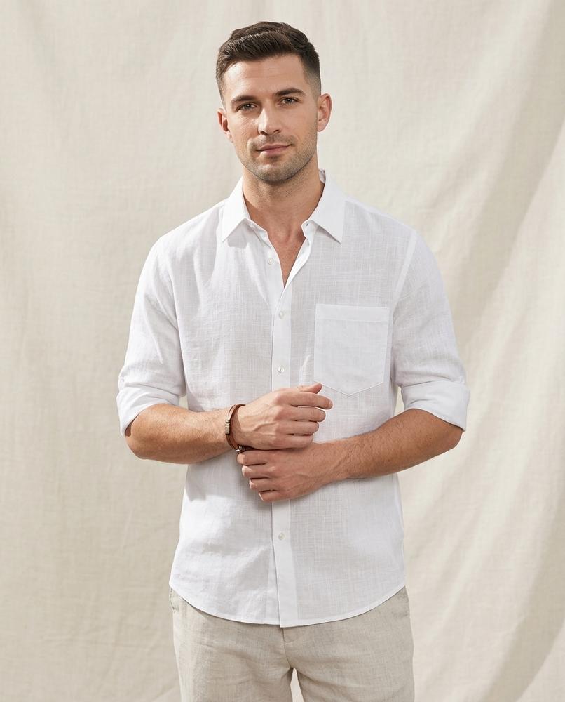Lands Fashion - Elram | Linen-Blend Slim Fit Shirt Men
