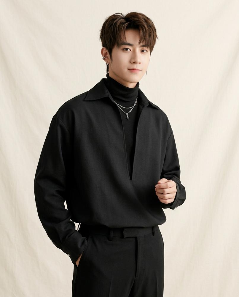 Lands Fashion - Viral | Deep V-Neck Relaxed-Fit Shirt Men