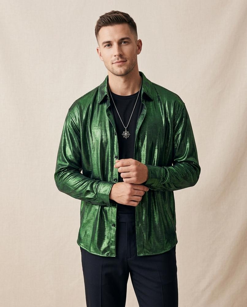 Lands Fashion - Keser | Metallic Textured Shirt Men