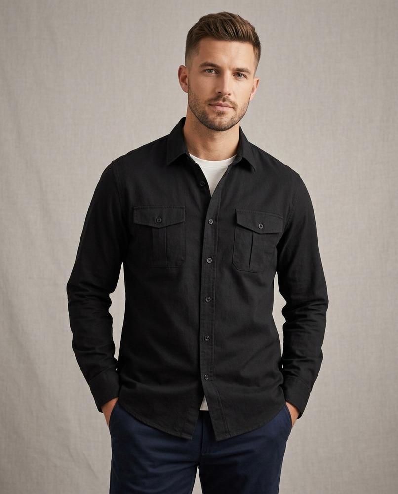 Lands Fashion - Niran | Long-Sleeve Two-Pocket Shirt Men