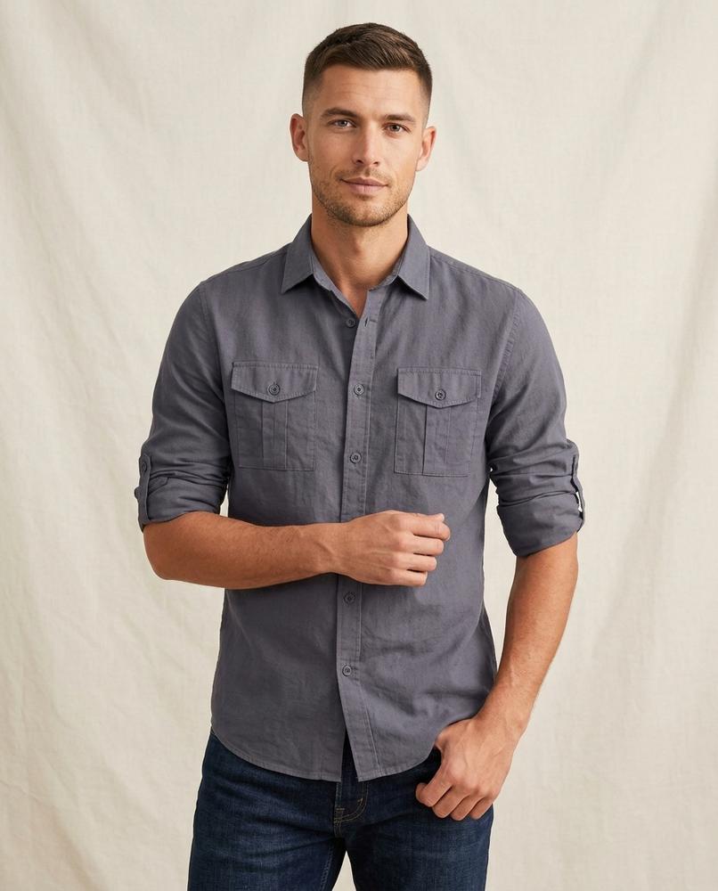 Lands Fashion - Niran | Long-Sleeve Two-Pocket Shirt Men