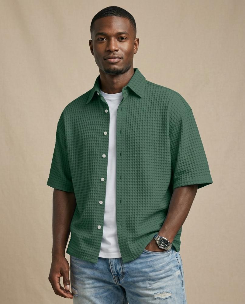 Lands Fashion - Vitor | Waffle-Knit Short-Sleeved Shirt Men