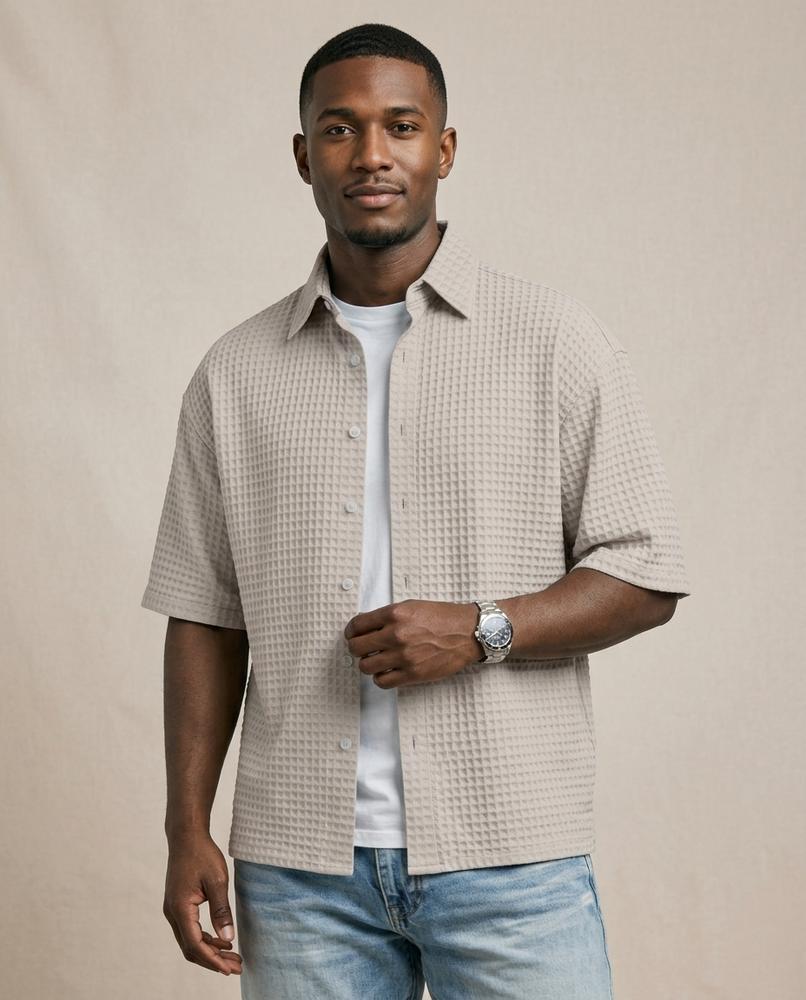 Lands Fashion - Vitor | Waffle-Knit Short-Sleeved Shirt Men