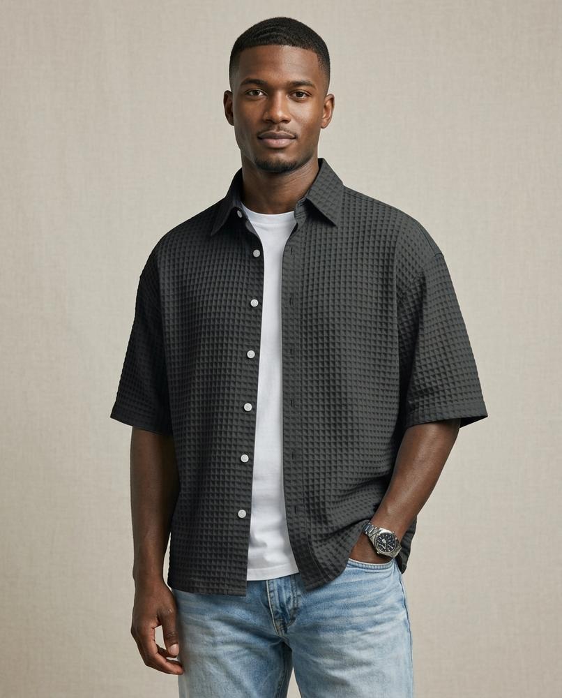 Lands Fashion - Vitor | Waffle-Knit Short-Sleeved Shirt Men