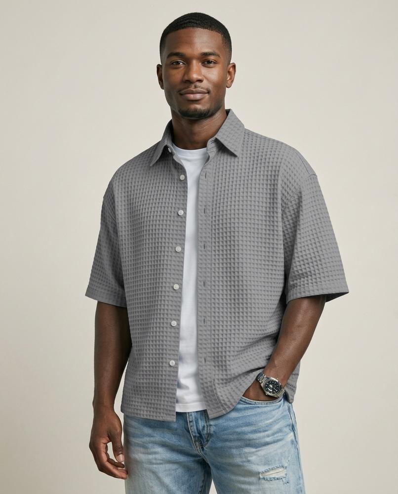 Lands Fashion - Vitor | Waffle-Knit Short-Sleeved Shirt Men