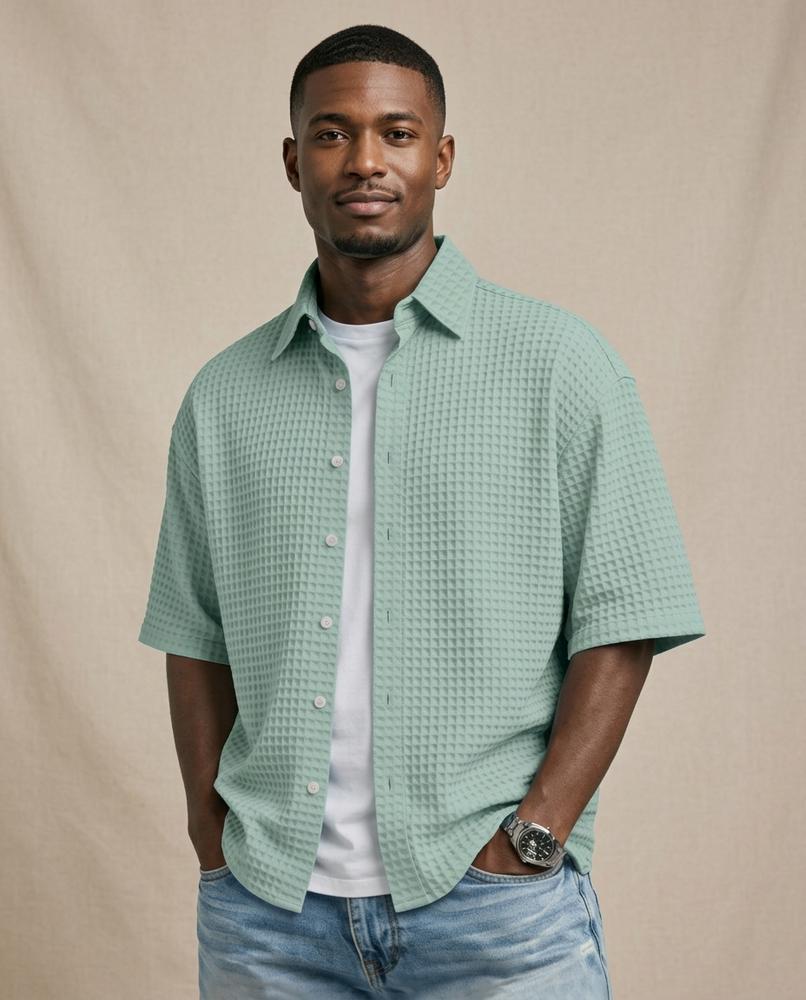 Lands Fashion - Vitor | Waffle-Knit Short-Sleeved Shirt Men