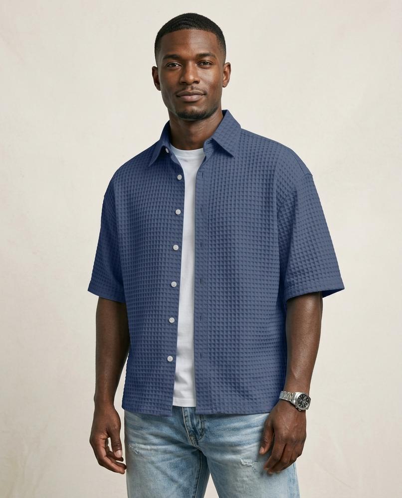 Lands Fashion - Vitor | Waffle-Knit Short-Sleeved Shirt Men